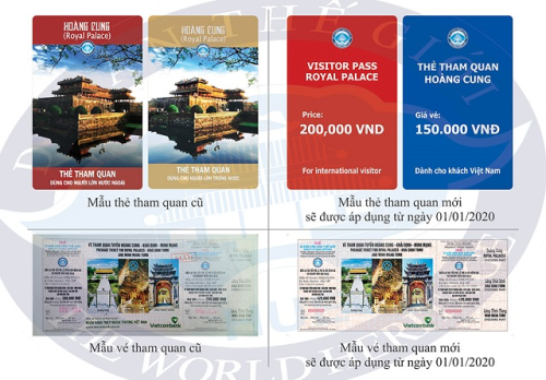 Thông báo: Về quy định phí tham quan và mẫu thẻ, mẫu vé tham quan mới tại các điểm di tích Huế từ ngày 01/01/2020